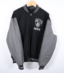 JH Design Brooklyn Nets Wool Bomber Jacket Men&rsquo;s 4XL Black Dark Gray Bomber