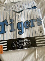 NEW MIZUNO Japan NPB HANSHIN TIGERS Baseball Jersey X-Large WHITE BLUE BLANK