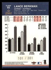 2001 FLEER PLATINUM EDITION FOIL PARALLEL #93 LANCE BERKMAN ASTROS SP #/201