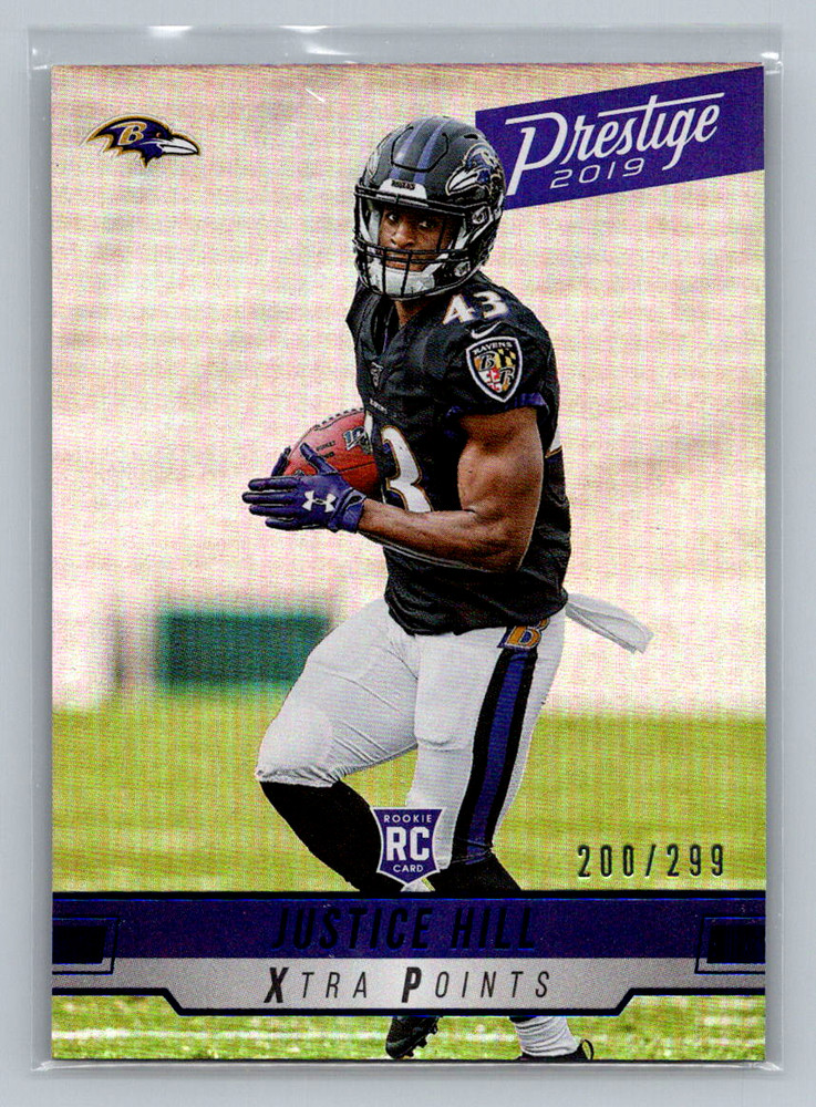 2019 Panini Prestige SP Rookie Xtra Points Blue 200/299 Justice Hill #254