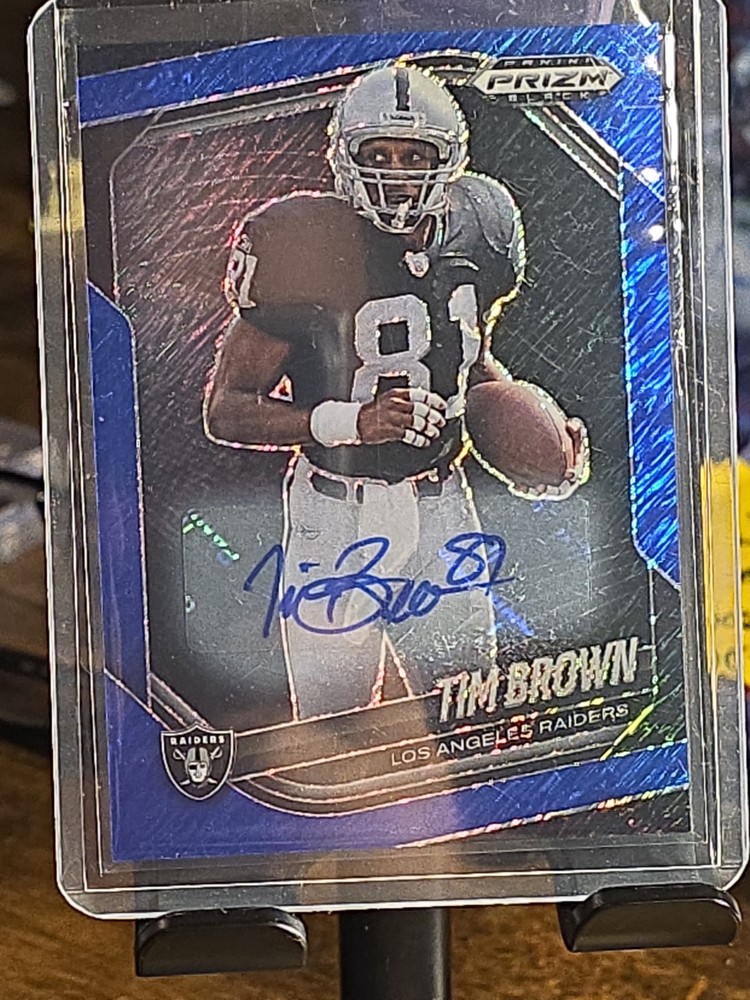 ​2025 Panini Prizm Black FOTL Tim Brown Blue Shimmer Auto /15 Raiders HOF