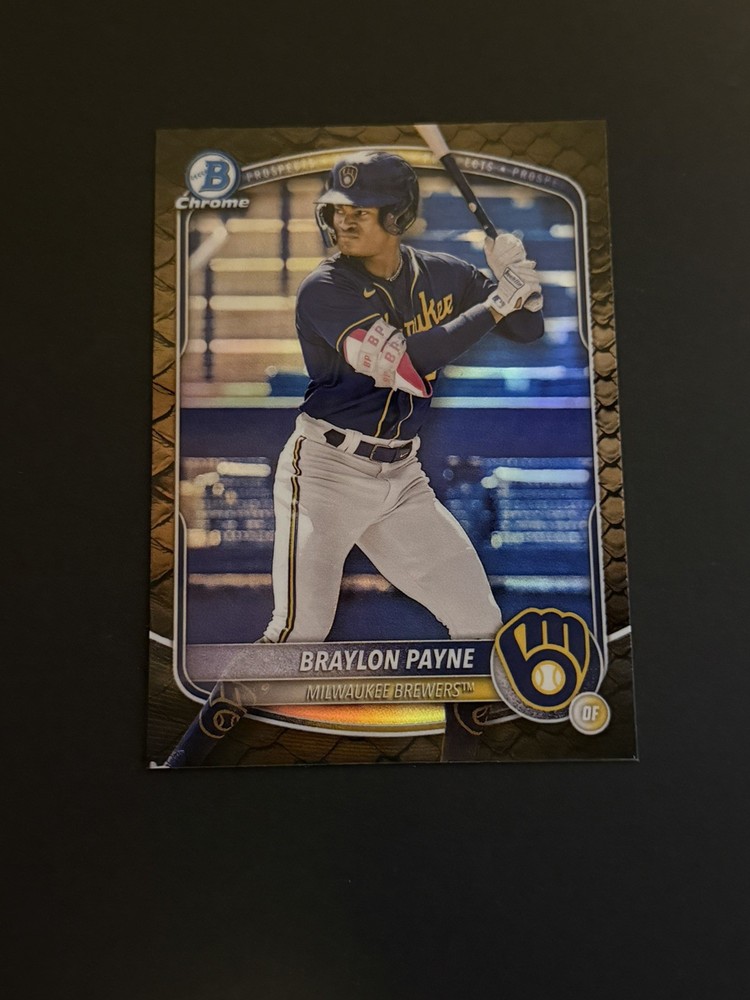 Braylon Payne 2025 Bowman Chrome Rookie Card Reptilian Refractor Brewers BCP-148