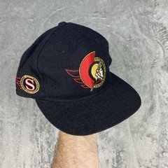 Vintage Ottawa Senators Hat Black Snapback Blockhead Side Logo NHL Cap 90s