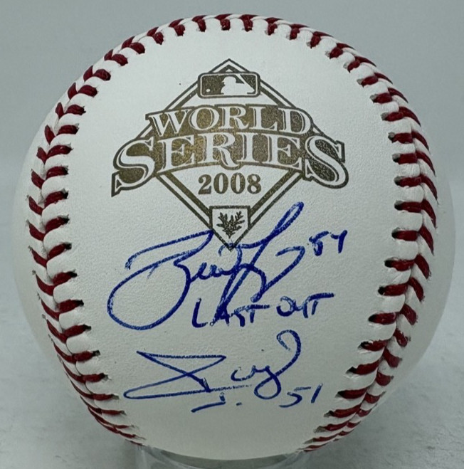 Brad Lidge and Carlos Ruiz Signed Rawlings 2008 World Series Baseball PSA 552