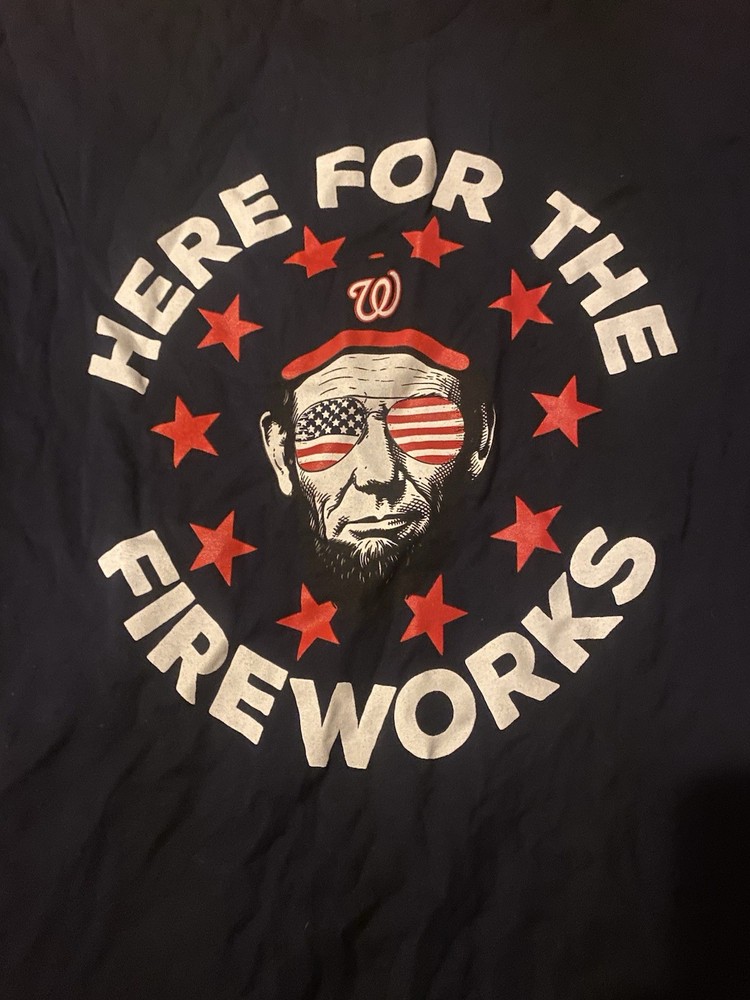 2026 Washington Nationals “Here For The Fireworks” Large T Shirt Patriotic New