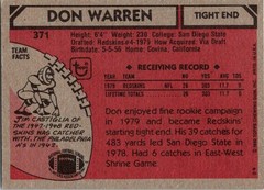 Don Warren 1980 Topps #371 Rookie Washington Redskins