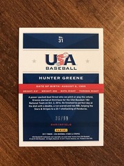 Hunter Greene 2017 USA Baseball Stars Longevity Holofoil #31 Cincinnati Reds /99