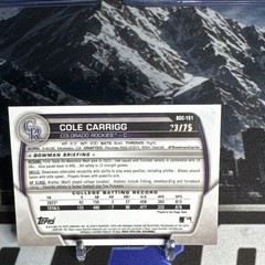 2023 Bowman Draft Sapphire Cole Carrigg /75 yellow Refractor BDC-151 Sapphire