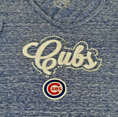 Chicago Cubs Women&rsquo;s S Tshirt Blue SPARKLE Bling V Neck SOFT AS A GRAPE MLB