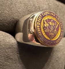 Vintage 14K GF ECU EAST CAROLINA UNIVERSITY Purple Enamel Pirates Signet