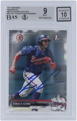 Ronald Acuna Jr. Braves Signed 2017 Bowman Prospects #BP127 Beckett 9/10 Card