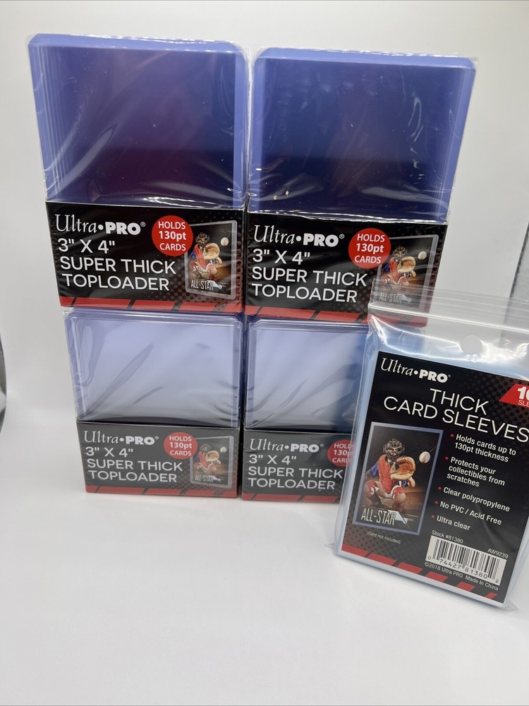 Ultra Pro 3X4 Thick Toploaders 130pt Point 4 Packs of 10 AND 100 THICK SLEEVES