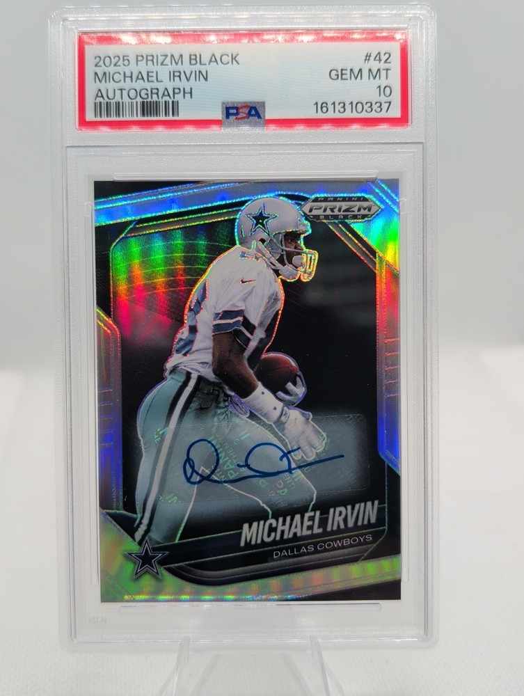 2025 Panini Prizm Black Michael Irvin Autograph #42 Dallas Cowboys PSA 10 Pop 1