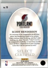 2023-24 Select Certified Scoot Henderson RC Portland Trail Blazers #19 Parallel