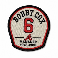 Bobby Cox Commemorative Patch. #6 MLB. Atlanta Braves Embroidered Iron On 3&Prime;