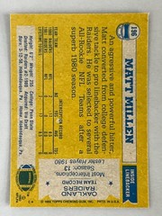 Matt Millen 1982 Topps Rookie Football Card #196 – Oakland Raiders