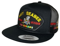 NAVY SEABEE HAT BLACK MESH VIETNAM VETERAN HAT USA FLAG HAT MILITARY HAT