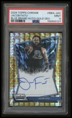 2026 Topps Chrome WWE Jacob Fatu Auto Gold Geometric /50 – PSA 9