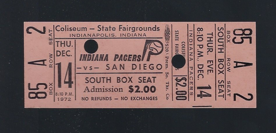 vintage GEORGE MCGINNIS MEL DANIELS 1972 ABA CONQUISTADORS @ PACERS FULL TICKET
