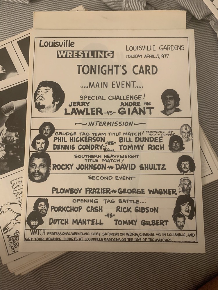 Apr. 1977 Andre the giant Memphis Wrestling Program Lawler original lineup sheet