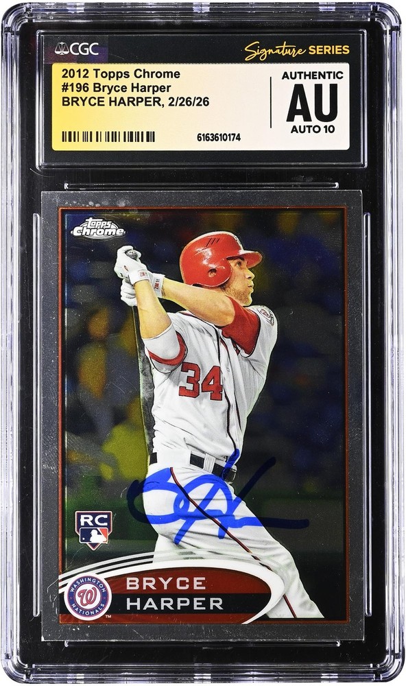Bryce Harper Nationals Signed 2012 Topps Chrome #196 CGC Auto 10 Rookie Card
