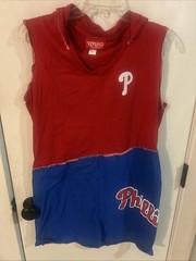 Refried Apparel -woman’s Phila Phillies Red And Royal Sleeveless Hoodie Dress, L