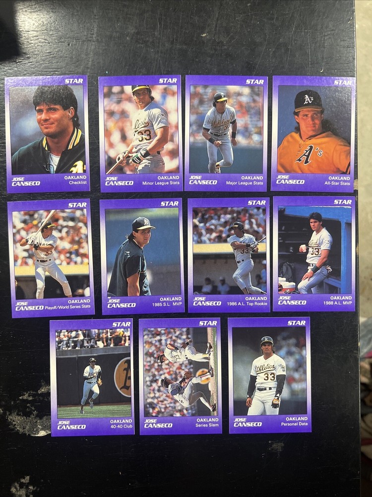 1990 Jose Canseco Star Purple Set 11 Cards w/ Stats Data MVP – Oakland A&rsquo;s
