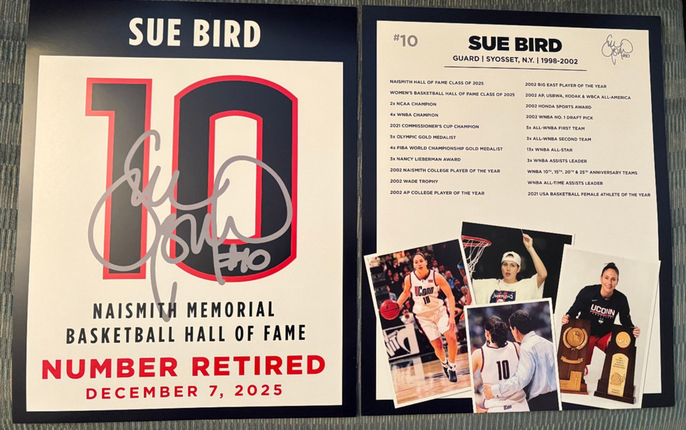 2025 UCONN HUSKIES SUE BIRD COMMEMORATIVE CARD – RETIREMENT JERSEY DAY – 12/7/25