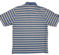 EUC US Open 2009 Bethpage Black Polo Golf Shirt Mens L Blue Black White Striped