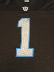 Reebok Carolina Panthers Newton #1 NFL Jersey Black Blue Silver White Size L