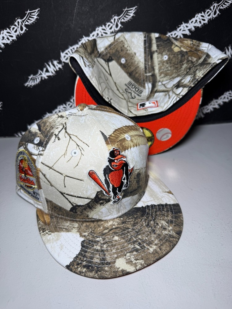 NWT New Era 59Fifty Baltimore Orioles Retro Logo REAL TREE CAMO Fitted Hat MENS