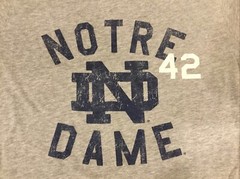 League Notre Dame ND 42 Gray Blue Ringer T-Shirt Adult Small Classic Fit EUC