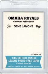 1985 TCMA Omaha ROYALS #22 GENE LAMONT Manager KIRKLAND Illinois