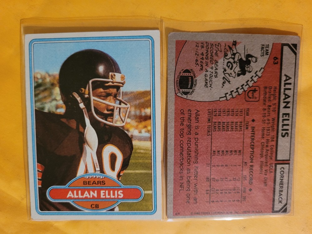 1980 TOPPS FOOTBALL CARD #63 ALLAN ELLIS CHICAGO BEARS