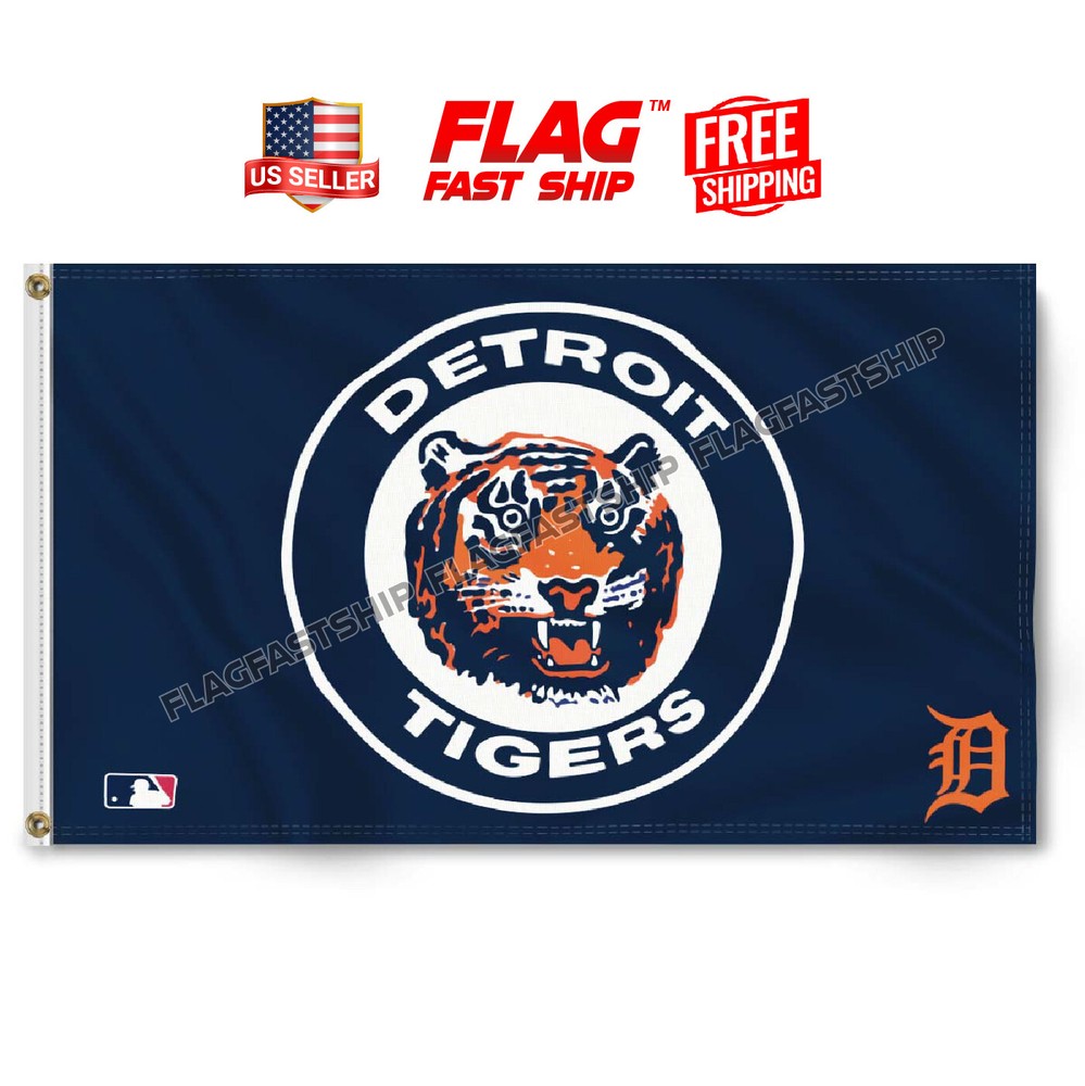 Detroit Tigers 3×5 FT Banner Logo Grommets Cave Man Fast FREE Shipping US Seller