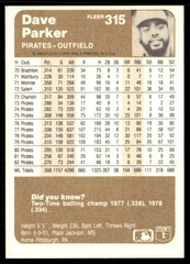 1983 Fleer #315 Dave Parker