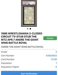 1986 WRESTLEMANIA 2 ANDRE THE GIANT WINS BATTLE ROYAL 4/7 CCTV TICKET POP1 PSA 3