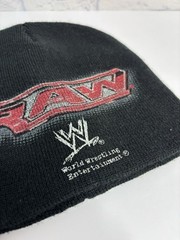 Vintage WWE RAW Beanie Hat Y2K Black Knit Cap World Wrestling Entertainment