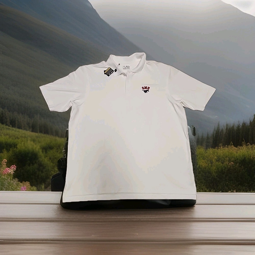 SMU Mustangs Logo White Lightweight Under Armour Polo Shirt Mens 2XL