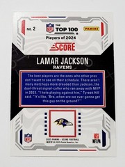 Panini 2025 Score Lamar Jackson The Top 100 Case Hit SP Insert #2 Baltimore