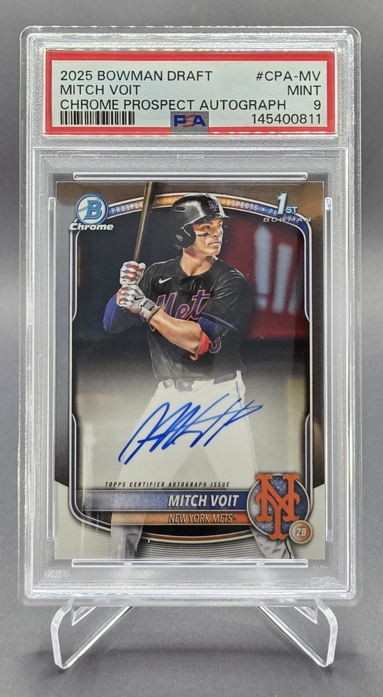 2025 Bowman Draft Mitch Voit CPA-MV Chrome Prospect Auto PSA 9 Mets