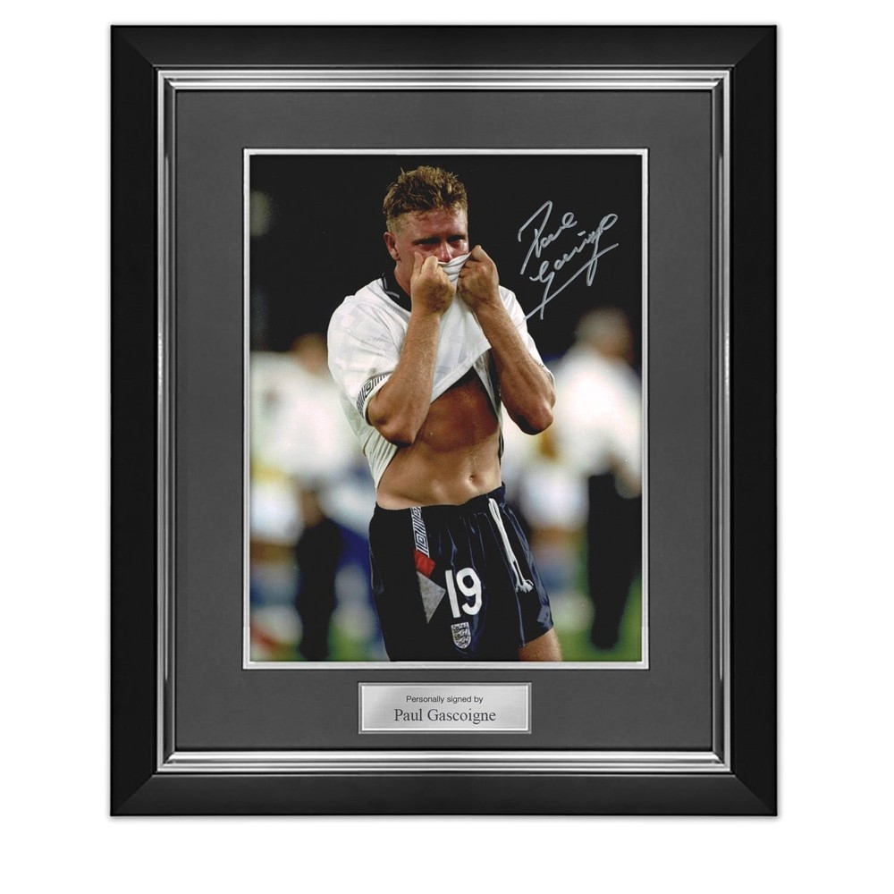 Paul Gascoigne Signed England Football Photo: Gazza&rsquo;s Tears. Deluxe Frame