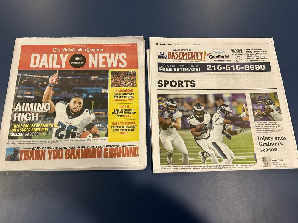 SAQUON BARKLEY 2024 Newspaper Lot PHILADELPHIA EAGLES 255! Record Breaking Rams
