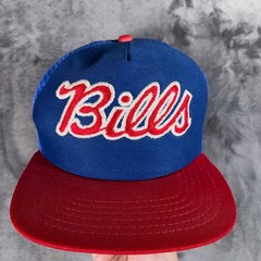 Vintage New Era Buffalo Bills Trucker Hat Cap Snapback Blue Red NFL USA 80s