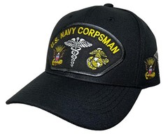 U.S. NAVY CORPSMAN HAT BLACK ADJUSTABLE US MARINES US NAVY US MILITARY HAT