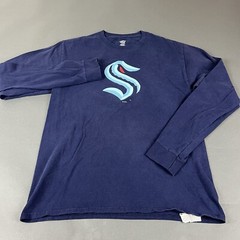 NHL Seattle Kraken Long Sleeve Shirt Mens Size Medium Blue Logo Print Hockey
