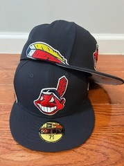 Cleveland Indians MLB New Era Cooperstown Wahoo 59Fifty Fitted Feather Hat-Navy