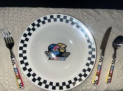 GIBSON NASCAR 10” Bowl & Utensil Set w/ Fork, Knife, Spoon
