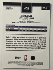 Ace Bailey 2025-26 Topps Chrome – #255 Blue X-Fractor SSP (RC) Jazz
