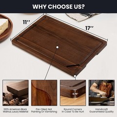Walnut Wood Cutting Board for Kitchen with 17&Prime;L x 11&Prime;W, Black